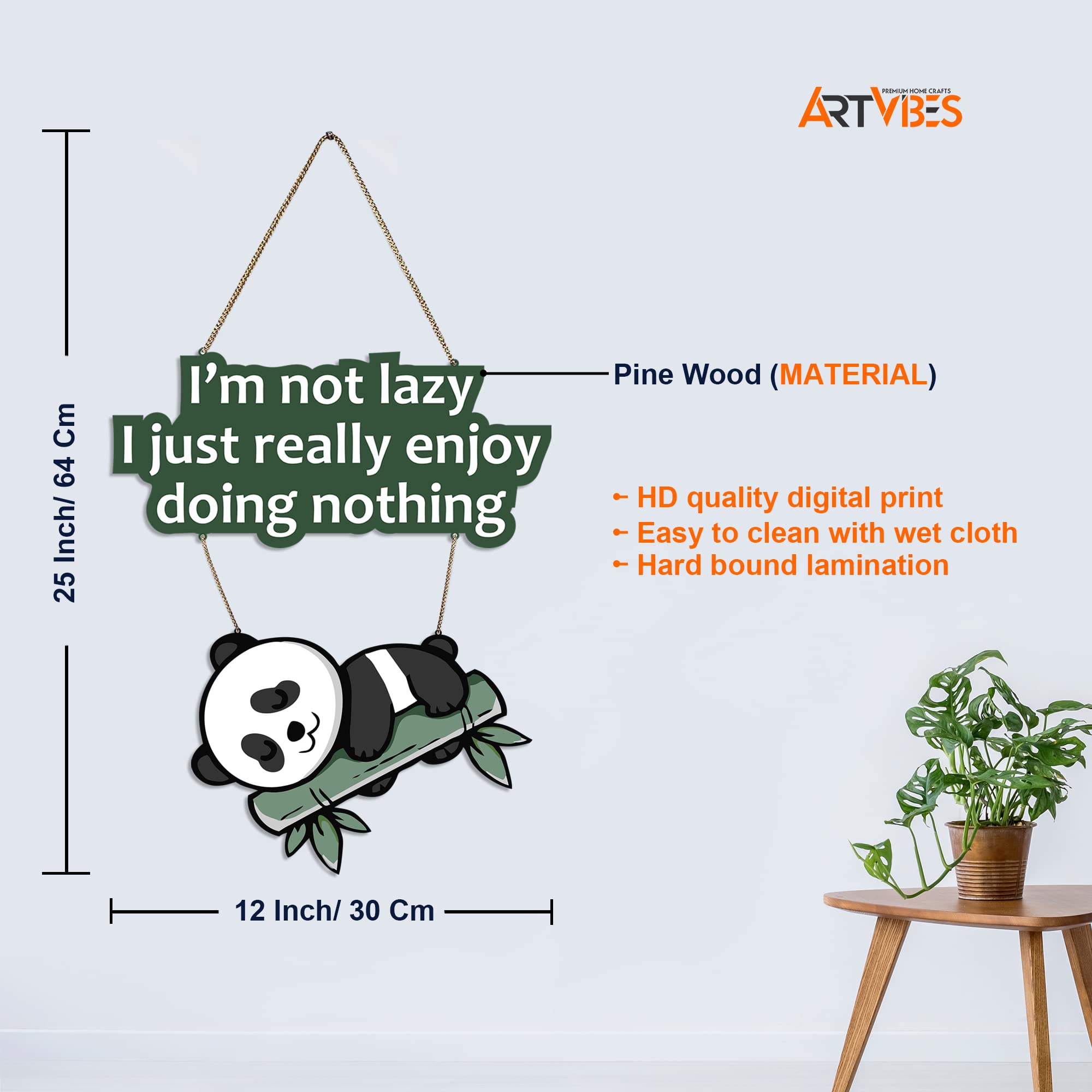 Artvibes Lazy Panda Printed Wooden Wall Hanging With Quotes For Home Decor | Office | Gifts | Living Room | Bedroom | Wooden Dec